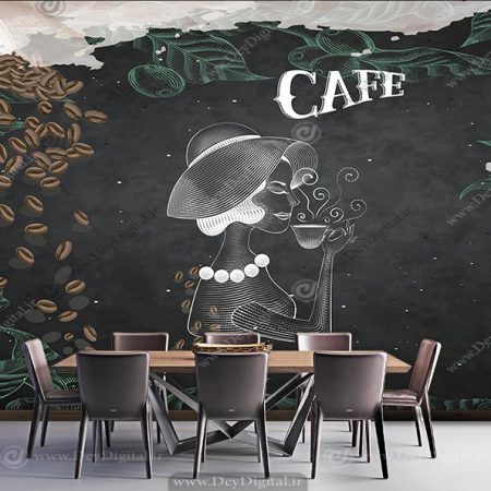 کاغذ دیواری برای کافی شاپ طرح نقاشی شفید مشکی