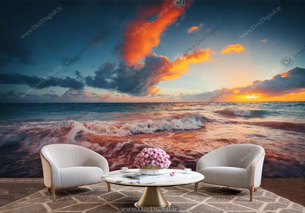 پوستر دیواری سه بعدی غروب دریا