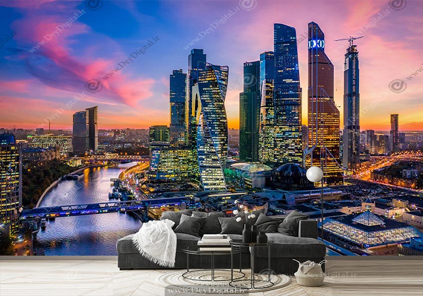 کاغذ دیواری سه بعدی طرح ساختمانهای شهر