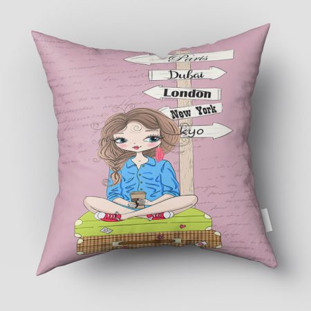 کوسن مخمل طرح پرنسسی با لباس آبی