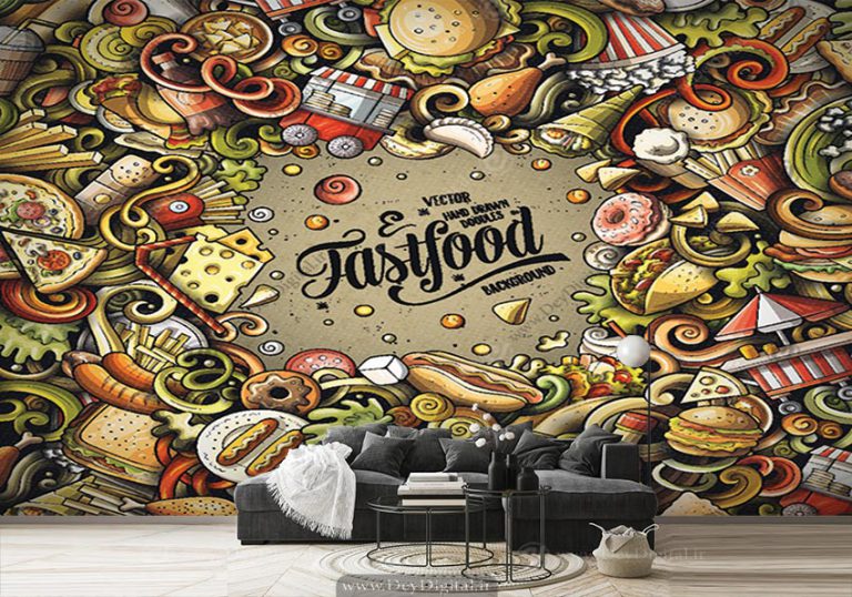 پوستر دیواری فست فود طرح گرافیکی ساندویچ و همبرگر