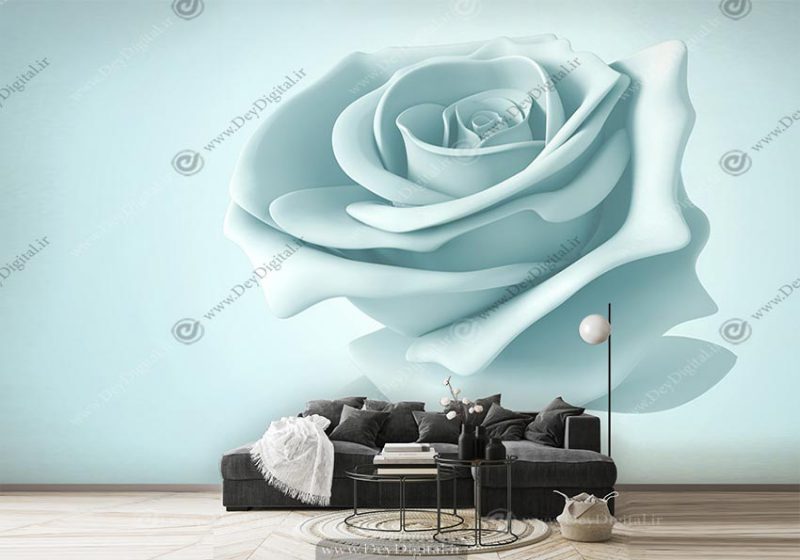 کاغذ دیواری گل رز آبی