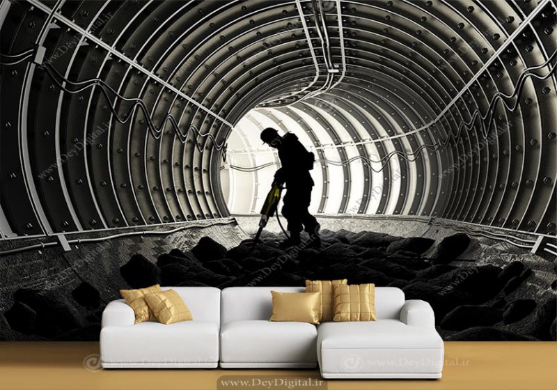 پوستر سه بعدی مصالح ساختمانی کارگر معدن و تونل