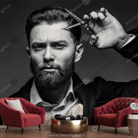 کاغذ دیواری سه بعدی طرح آرایشگر مرد