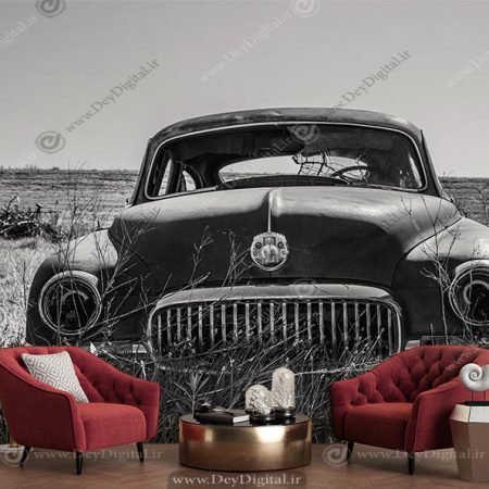 پوستر دیواری تصویر سیاه و سفید ماشین کلاسیک