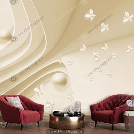 پوستر دیواری سه بعدی طرح هندسی و پروانه رنگ طلایی