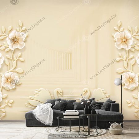 پوستر دیواری طرح سه بعدی گل طلایی