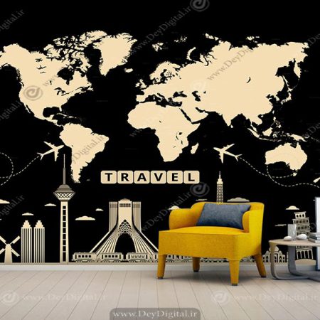 پوستر دیواری سه بعدی آزانس مسافرتی طرح نقشه