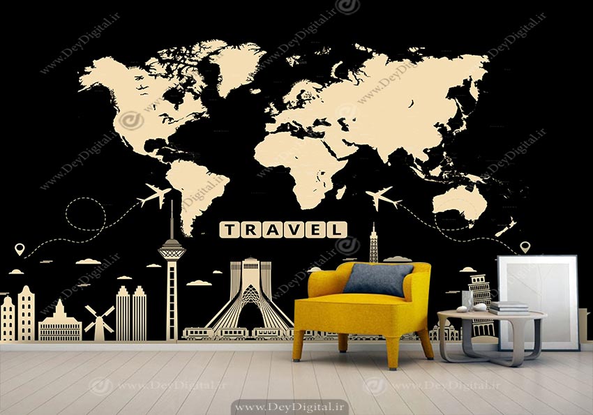 پوستر دیواری سه بعدی آزانس مسافرتی طرح نقشه