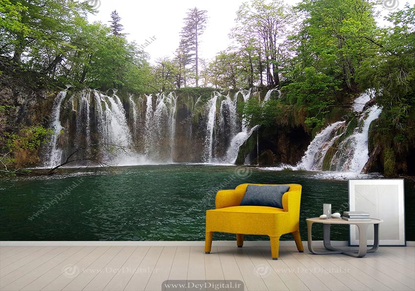 پوستر دیواری تصویر دریاچه و آبشار