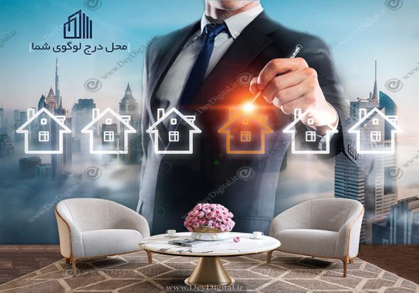کاغذ دیواری مشاور املاک طرح فایل خانه زمینه آسمان خراش