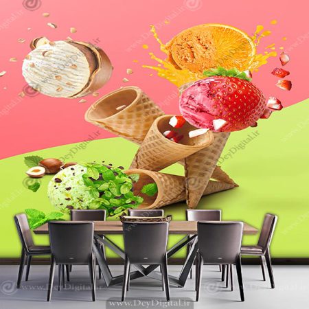 پوستر دیواری آبمیوه بستنی طرح بستنی قیفی