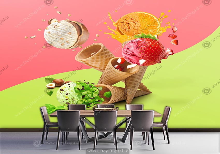 پوستر دیواری آبمیوه بستنی طرح بستنی قیفی