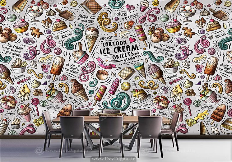پوستر دیواری آبمیوه و بستنی فروشی طرح بستنی با تایپوگرافی