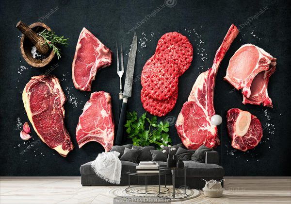 پوستر سه بعدی طرح گوشت گوسفندی برای قصابی
