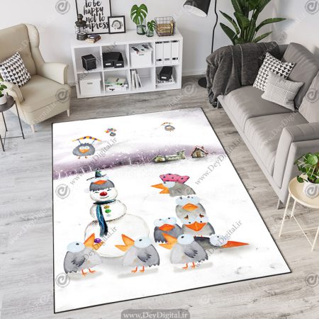 فرش چاپی طرح عروسکی کلاغ ها و آدم برفی