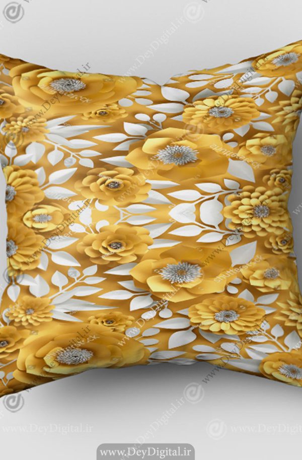 کوسن چاپی طرح گل های طلایی