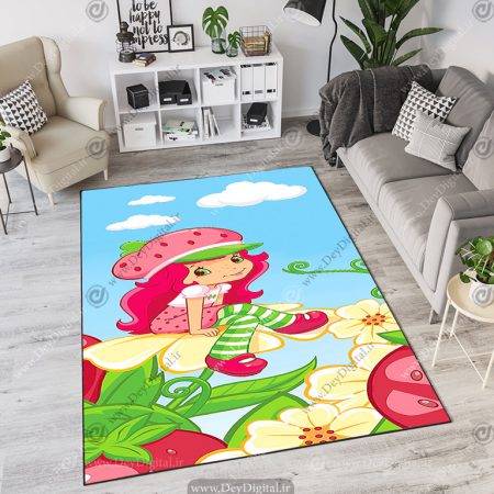 فرش چاپی طرح کارتونی دختر توت فرنگی
