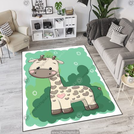 فرش چاپی طرح عروسکی زرافه زمینه سبز