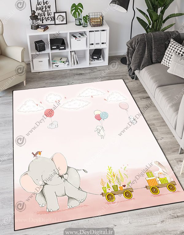 فرش اتاق کودک دخترانه طرح فیل