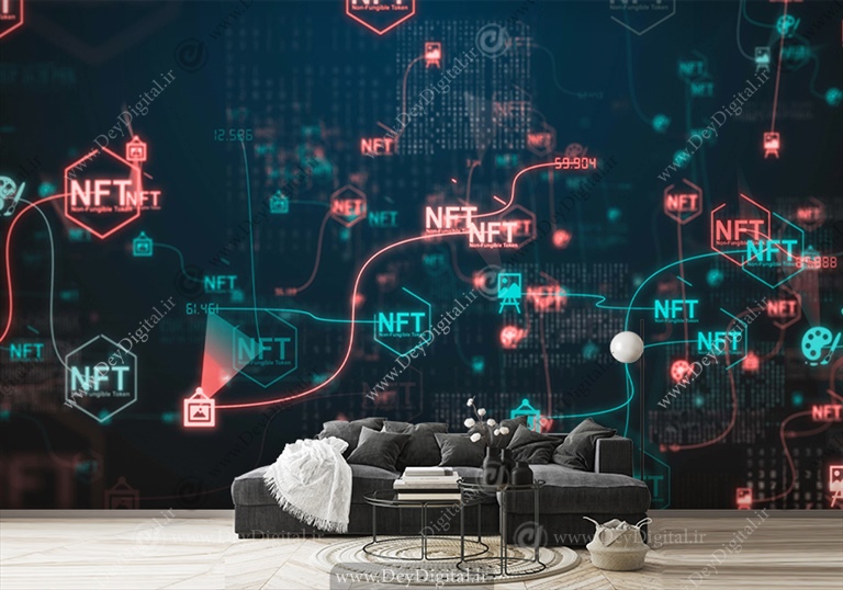 کاغذ دیواری سه بعدی مدل ارز دیجیتال و ان اف تی