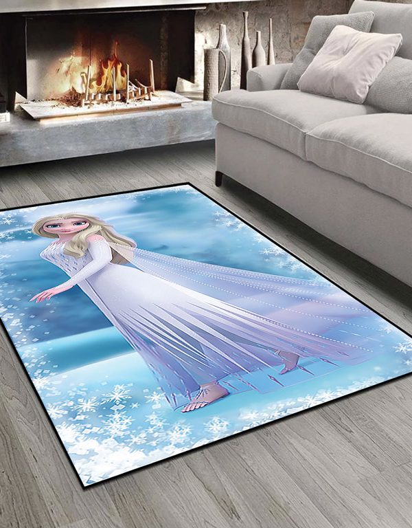 فرش چاپی طرح السا با لباس سفید زمینه آبی