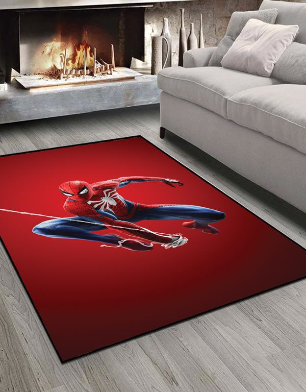 فرش ماشینی طرح کاراکتر مرد عنکبوتی زمینه قرمز