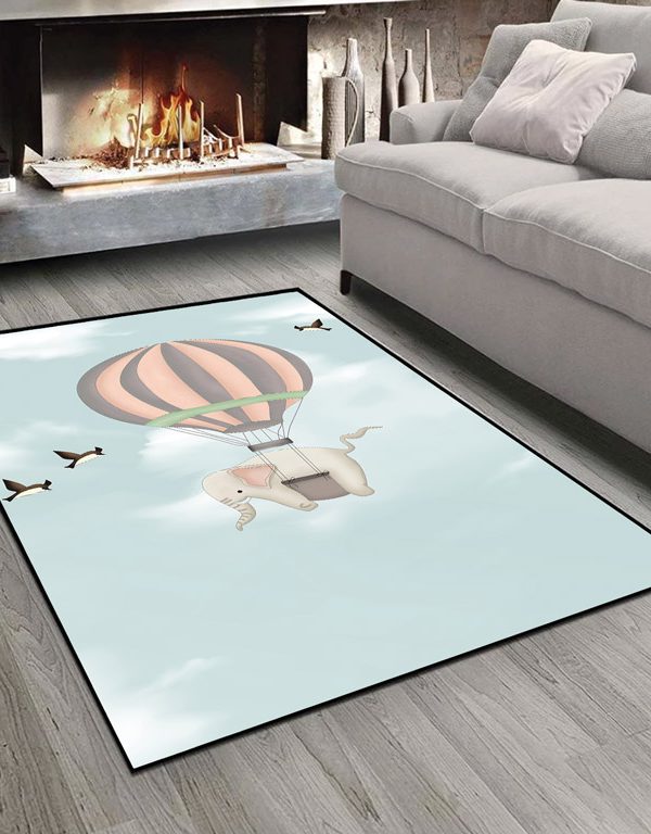 فرش چاپی طرح عروسکی فیل و بالن و آسمان آبی