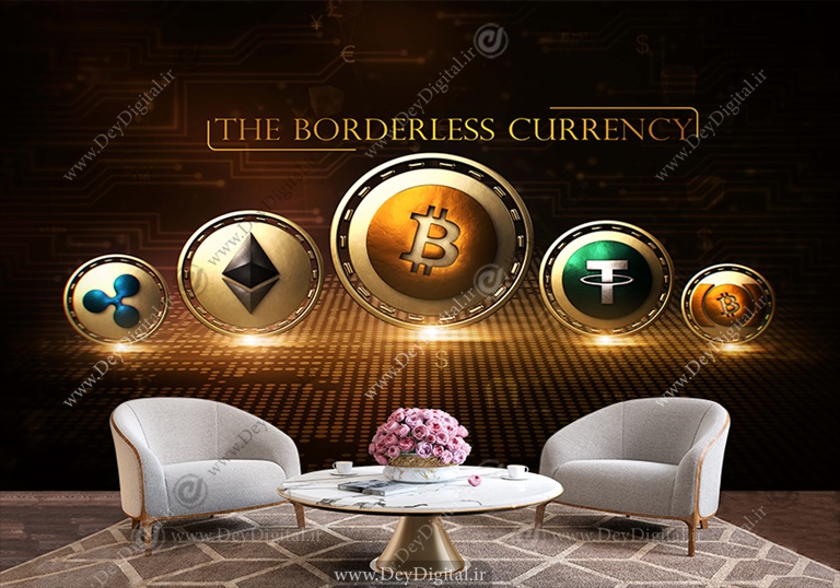 پوستر دیواری طرح ارزهای دیجیتال و بیتکوین