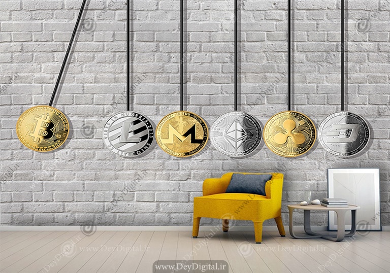 پوستر ارز دیجیتال طرح سکه بیتکوین