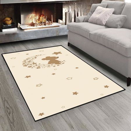 فرش چاپی طرح عروسکی خرس روی هلال ماه زمینه کرمی رنگ