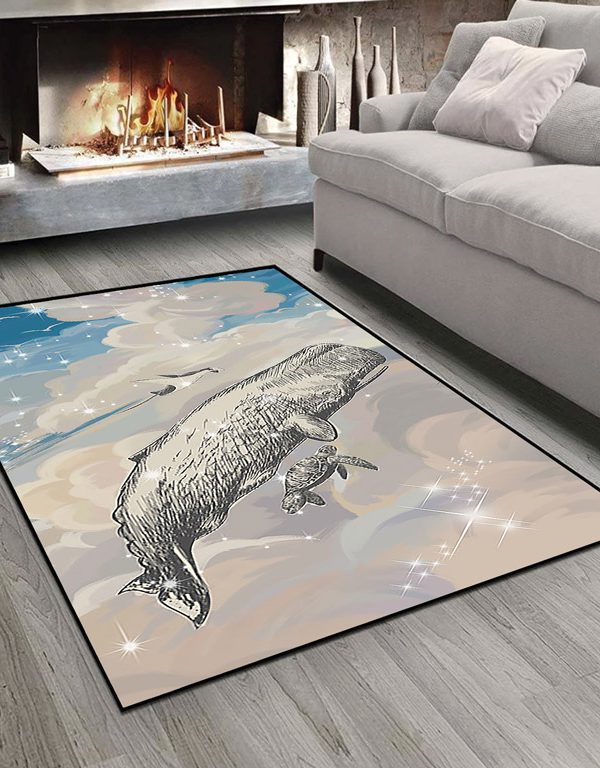 فرش چاپی طرح خیالی نهنگ در حال پرواز