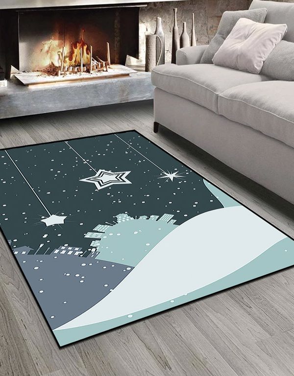 فرشینه چاپی طرح کودکانه ماه و ستاره و آسمان شب