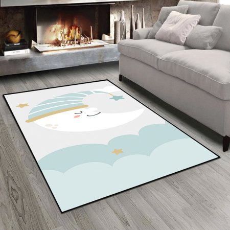 فرشینه اتاق نوزاد طرح ماه در حال استراحت و ستاره و ابر