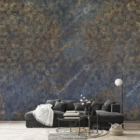 کاغذ دیواری طرح پتینه با طیف رنگی طلایی طوسی