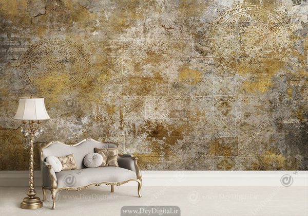 پوستر دیواری طرح پتینه طیف طلایی با نقوش اسلیمی