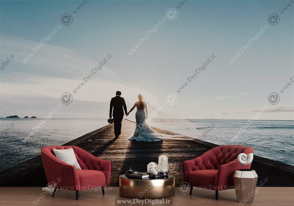 کاغذ دیواری طرح عروس و داماد در ماه عسل