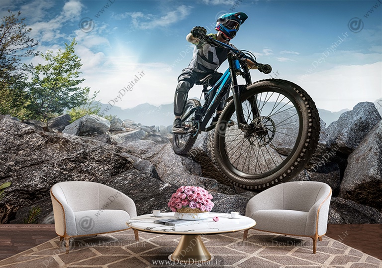 پوستر دیواری تصویر دوچرخه سوار در طبیعت