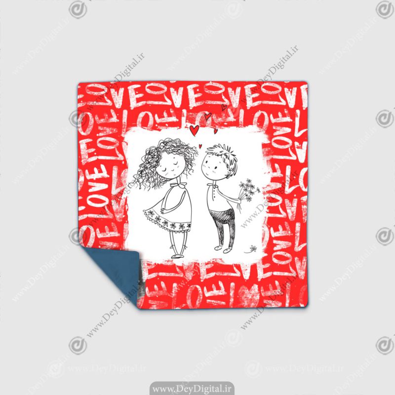 رومیزی طرح نقاشی دختر و پسر حاشیه قرمز