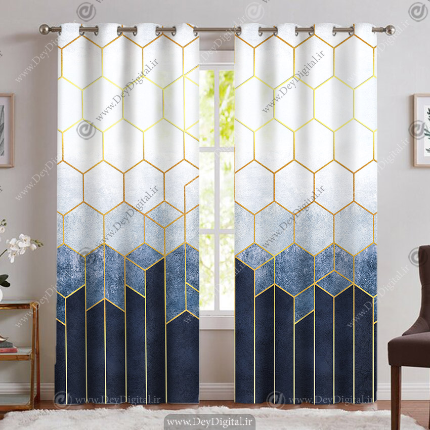 پرده چاپی طرح سنگ با اشکال هندسی