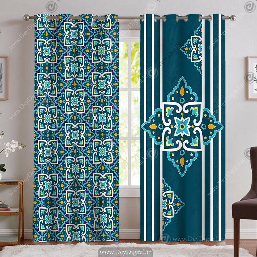 پرده چاپی طرح سنتی سبز