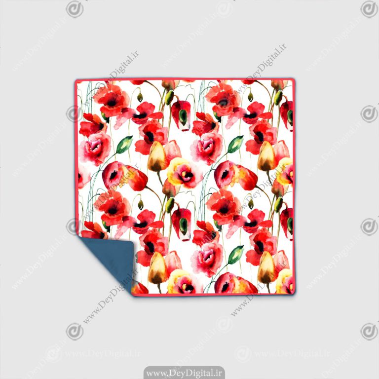 رومیزی طرح آبرنگی گل قرمز