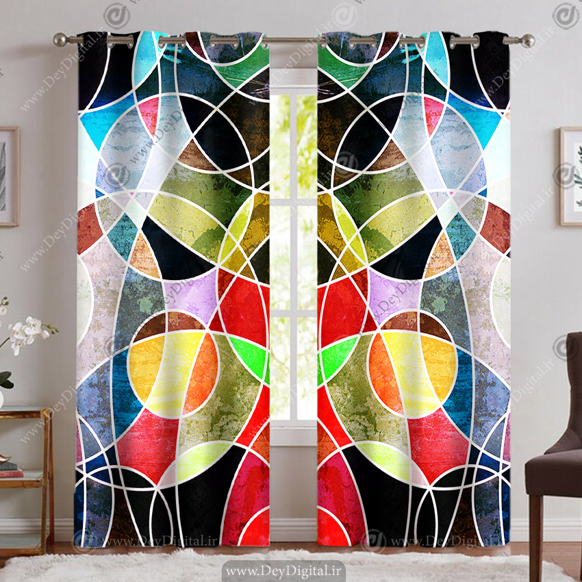 پرده چاپی طرح هندسی اسپرت رنگی