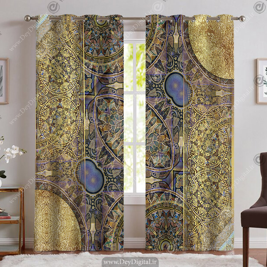 پرده چاپی طرح طلایی رنگ
