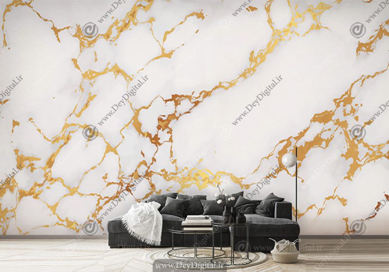کاغذ دیواری مدل سنگ اسلب سفید طلایی