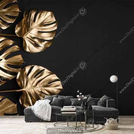 پوستر دیواری سه بعدی برگ انجیری طلایی