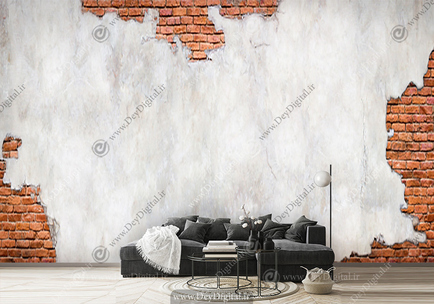پوستر دیواری سه بعدی طرح دیوار سیمانی آجری
