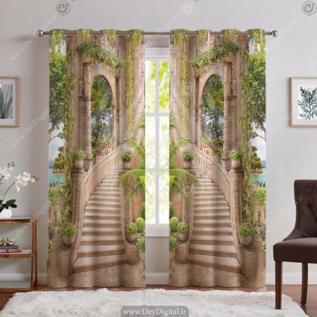 پرده چاپی سه بعدی طرح باغ زیبا