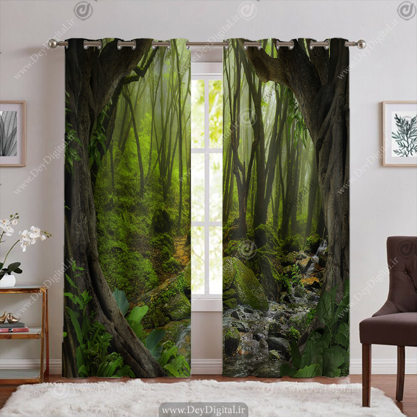 پرده چاپی سه بعدی طرح جنگل سبز