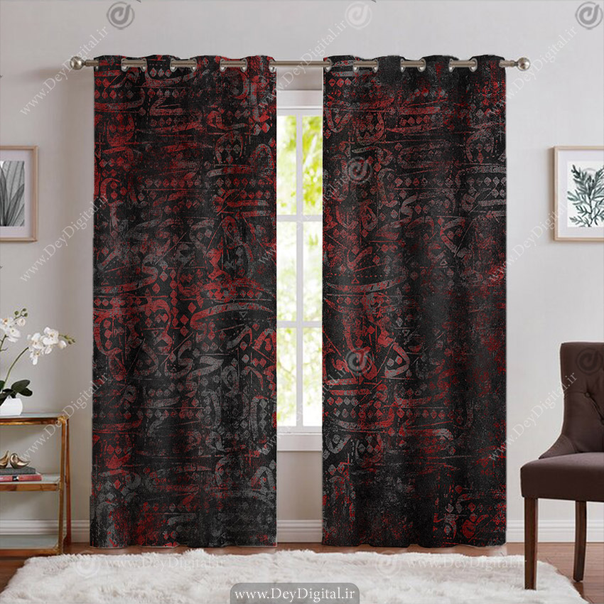 پرده سنتی مدل خطاطی مشکی قرمز PK-5764